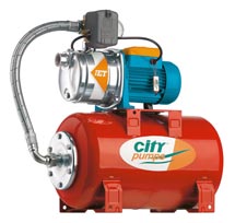 City Jet stainless steel pump above a 25 litre pressure vessel